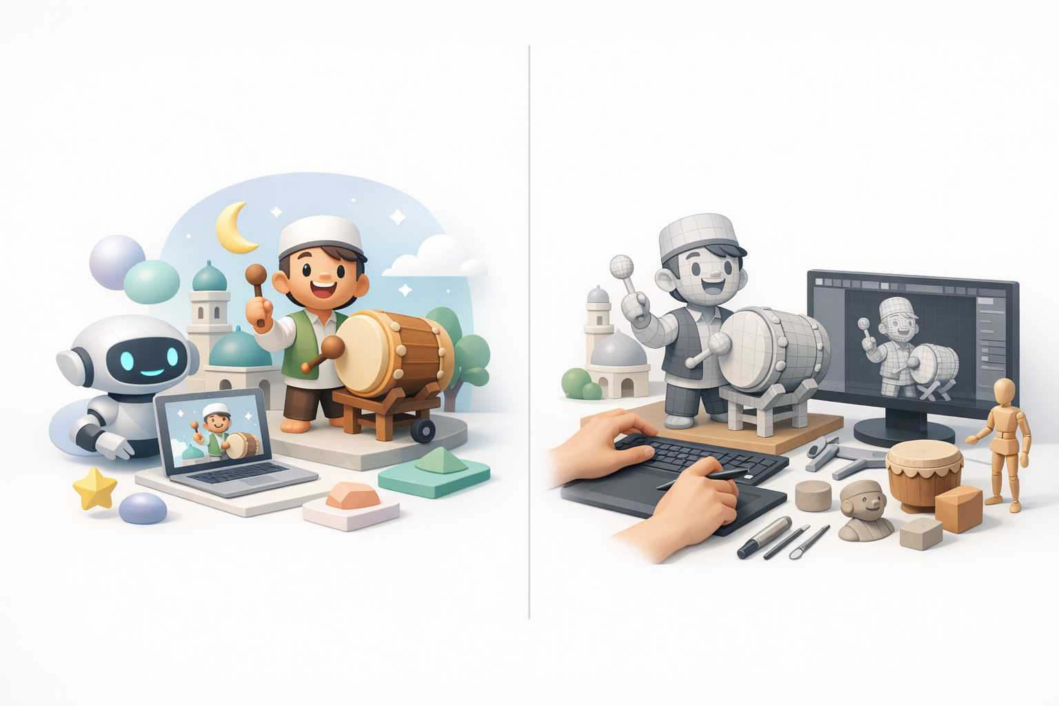 Comparing AI and Traditional 3D Modeling Approaches illustration