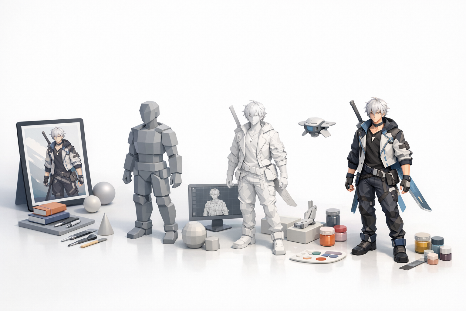 Step-by-Step 3D Modeling Process illustration