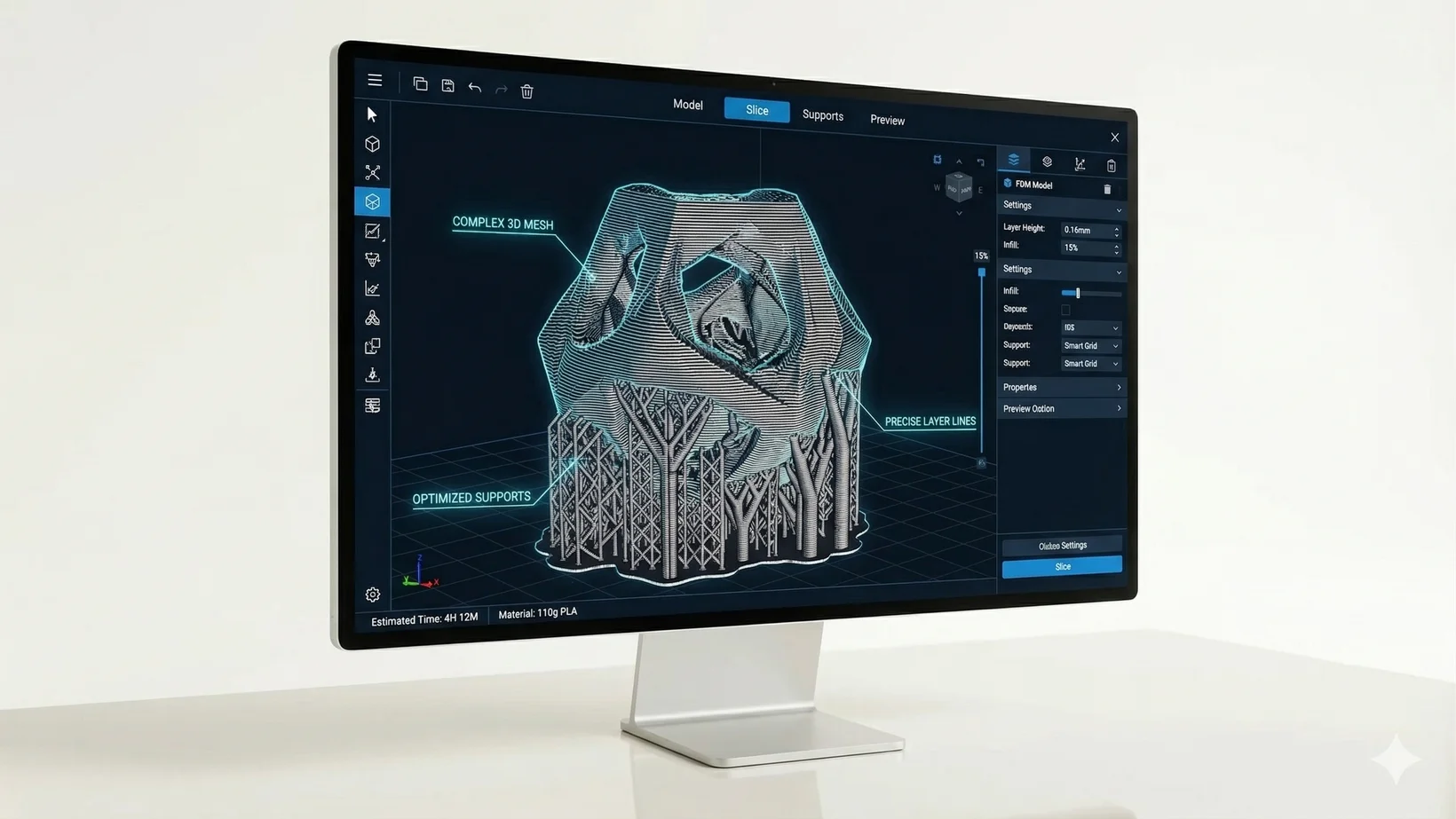 Optimized 3D mesh being prepared in slicing software