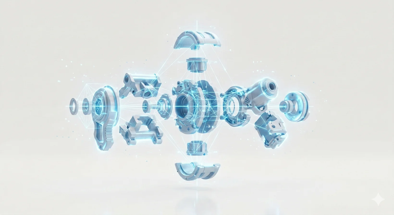Exploded view of a multi-part mechanical assembly