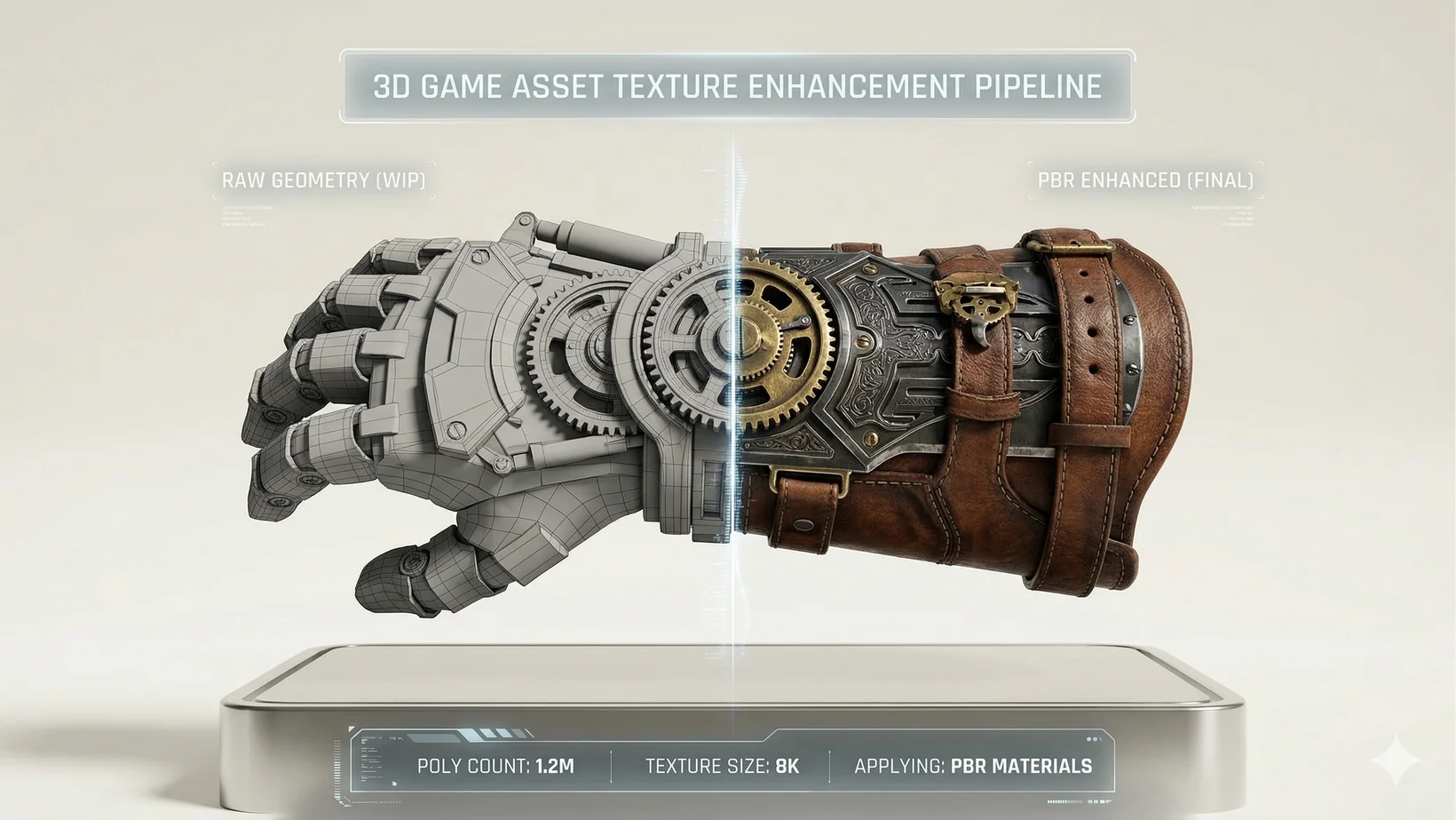 AI-driven material enhancement and PBR texturing on a 3D asset