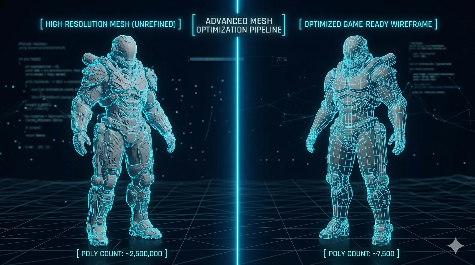 Low poly and high poly 3D character comparison
