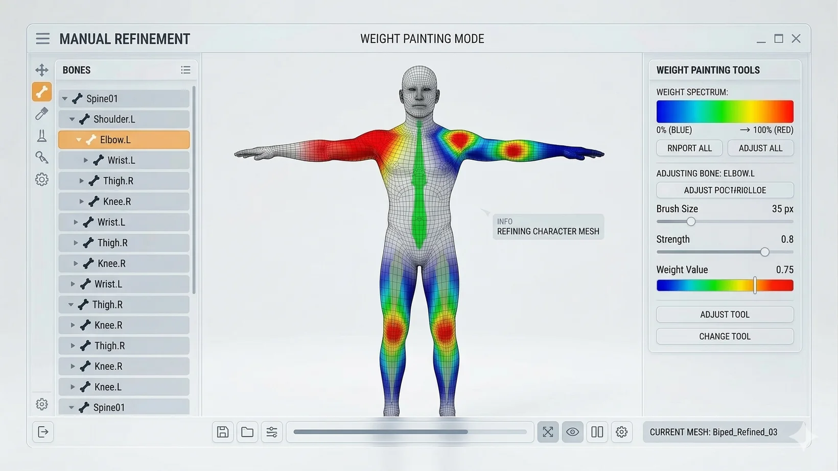 Technical artist refining a 3D character pose