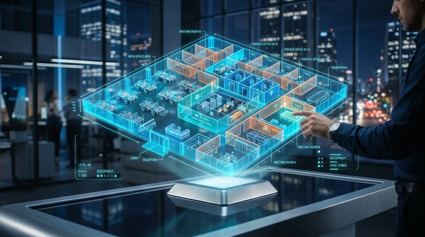 Holographic 3D commercial office floor plan