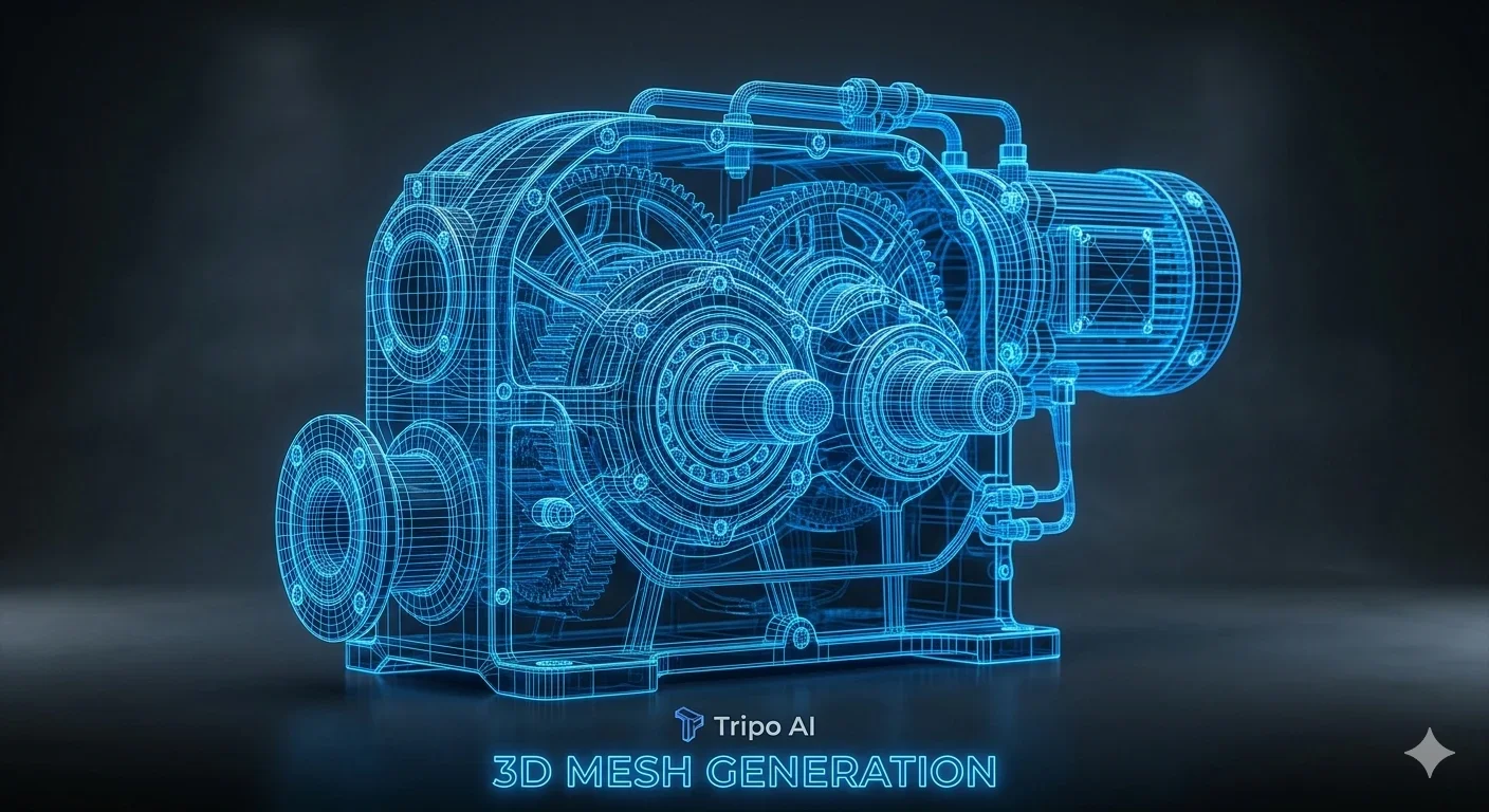 一個高精度 3D 可印表機械齒輪網格,展示了完美的流形幾何結構和整潔的線框拓撲。