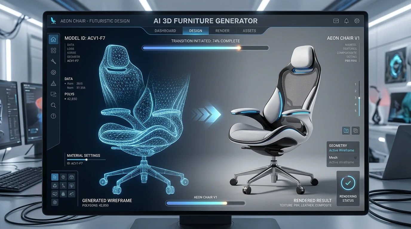 AI 3D furniture generator showcasing a futuristic chair