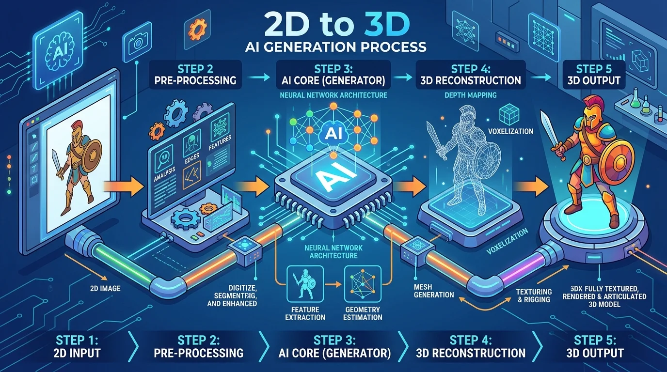 Proceso de generación de IA de 2D a 3D