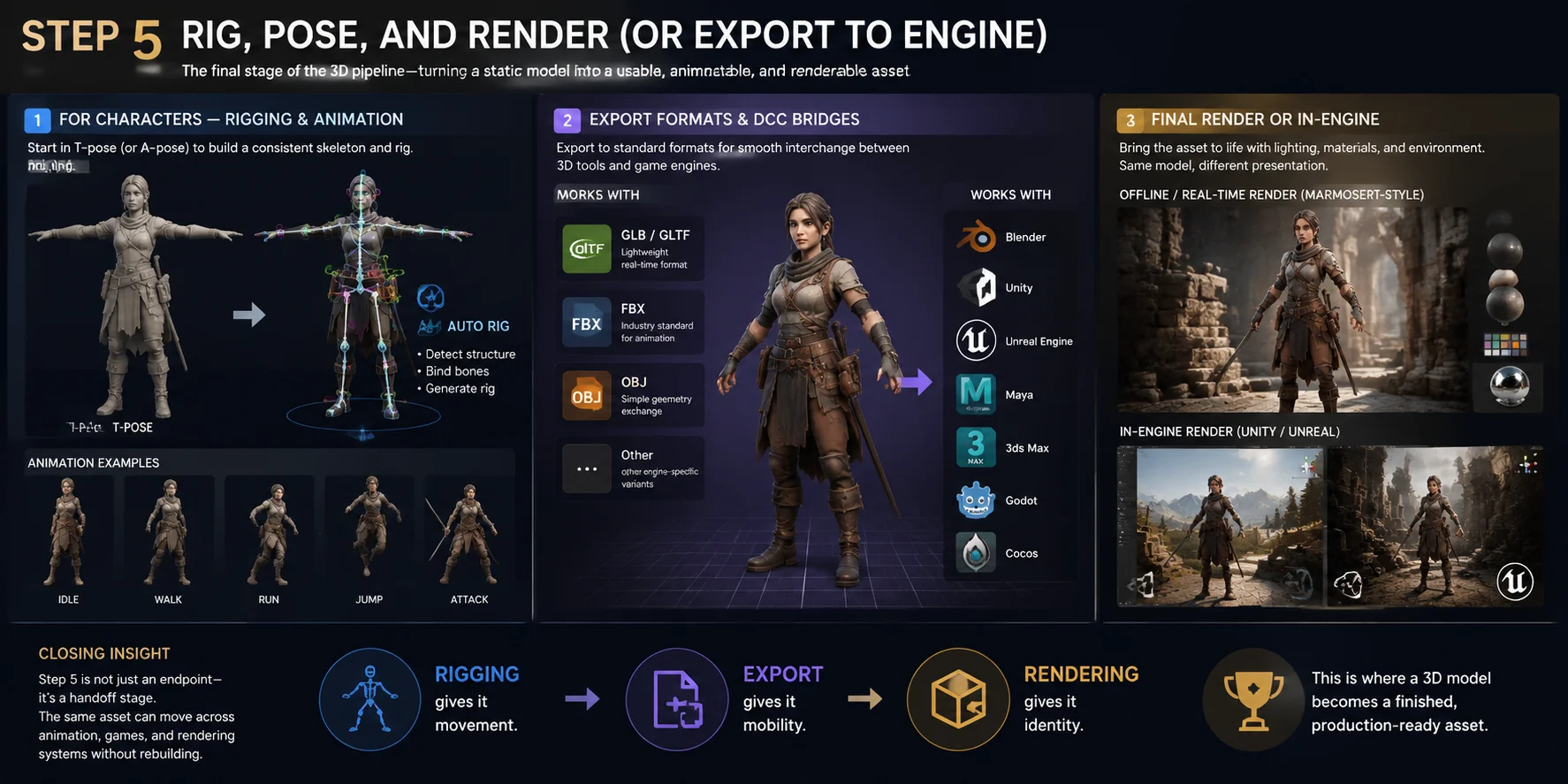 character rigging export formats and final engine rendering