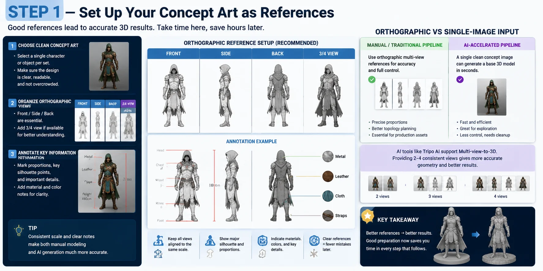 orthographic reference setup for a character concept