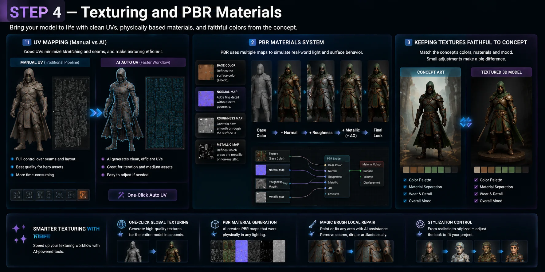 pbr texturing workflow with uvs material maps and final model