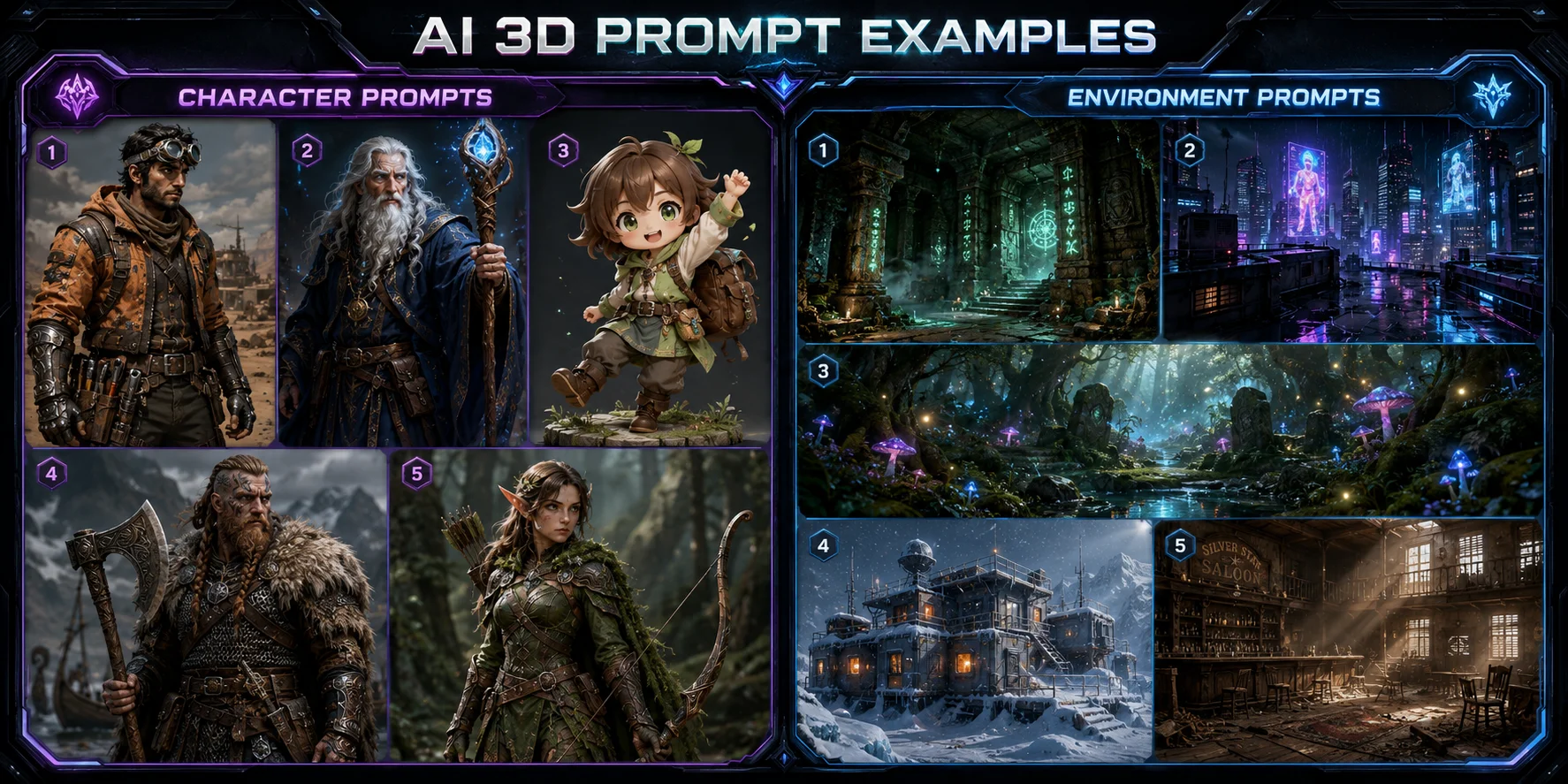 ai 3d character and environment prompt examples