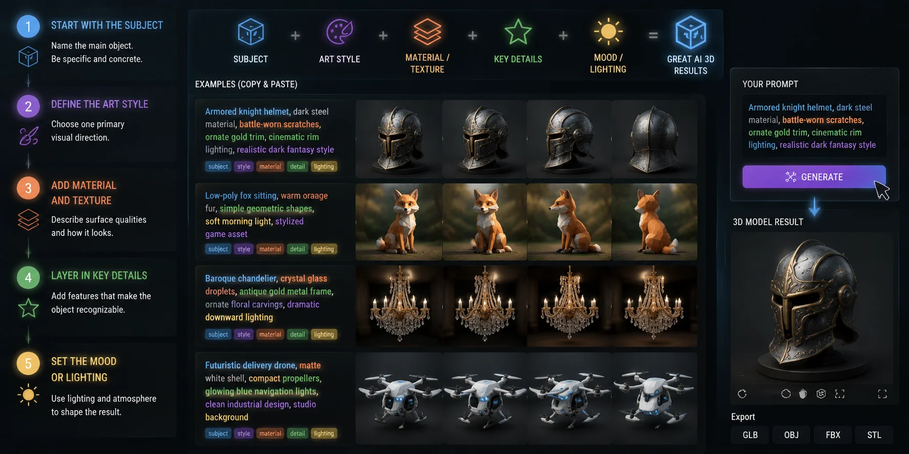 five step ai 3d prompt workflow with generated examples