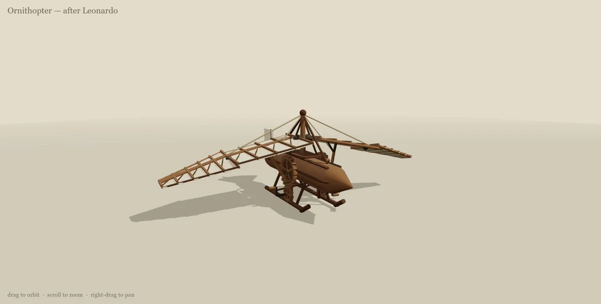 ダ・ヴィンチの羽ばたき機を Three.js で作る Claude Opus 5 プロンプト