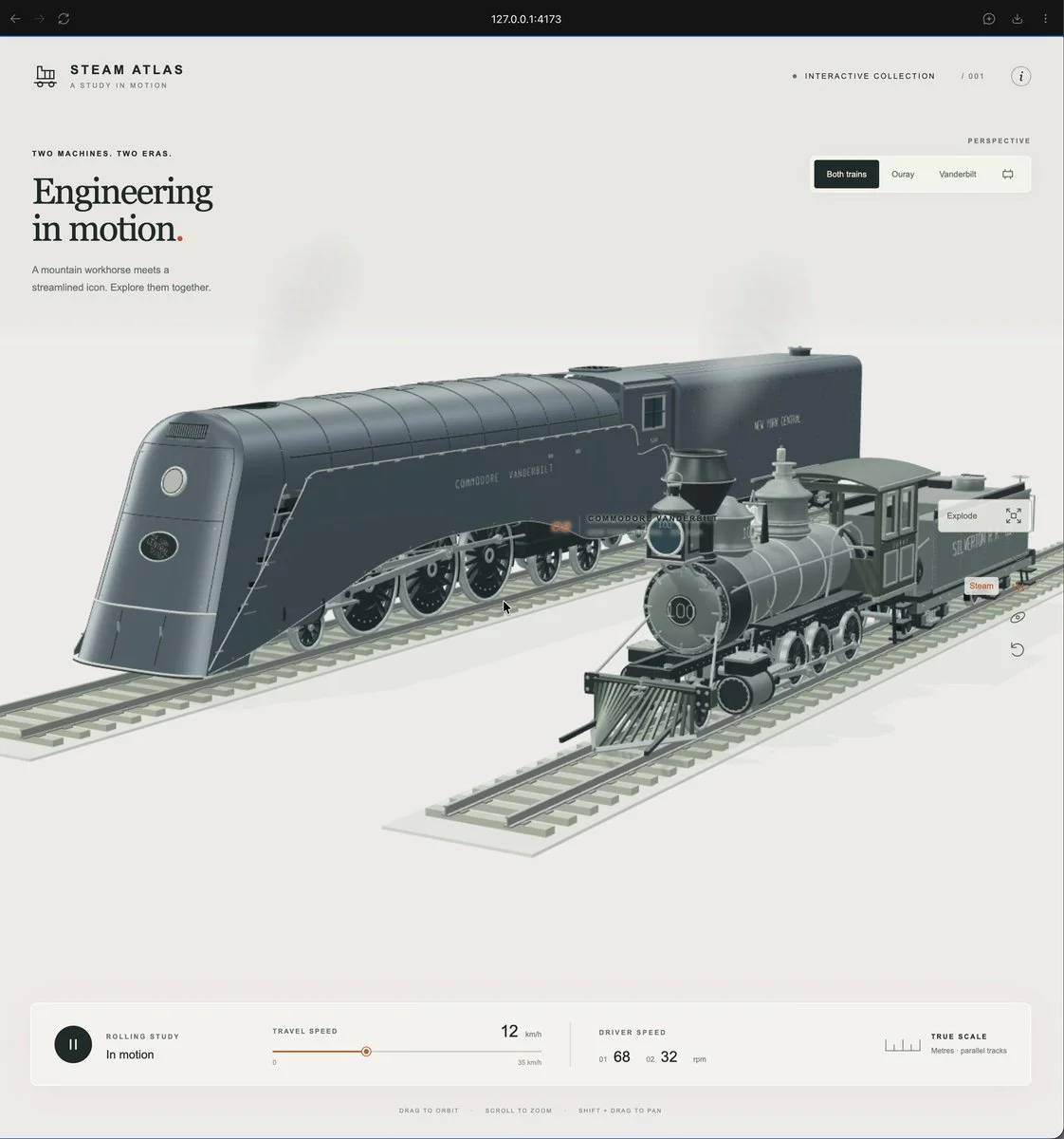 Exploding procedural train assemblies