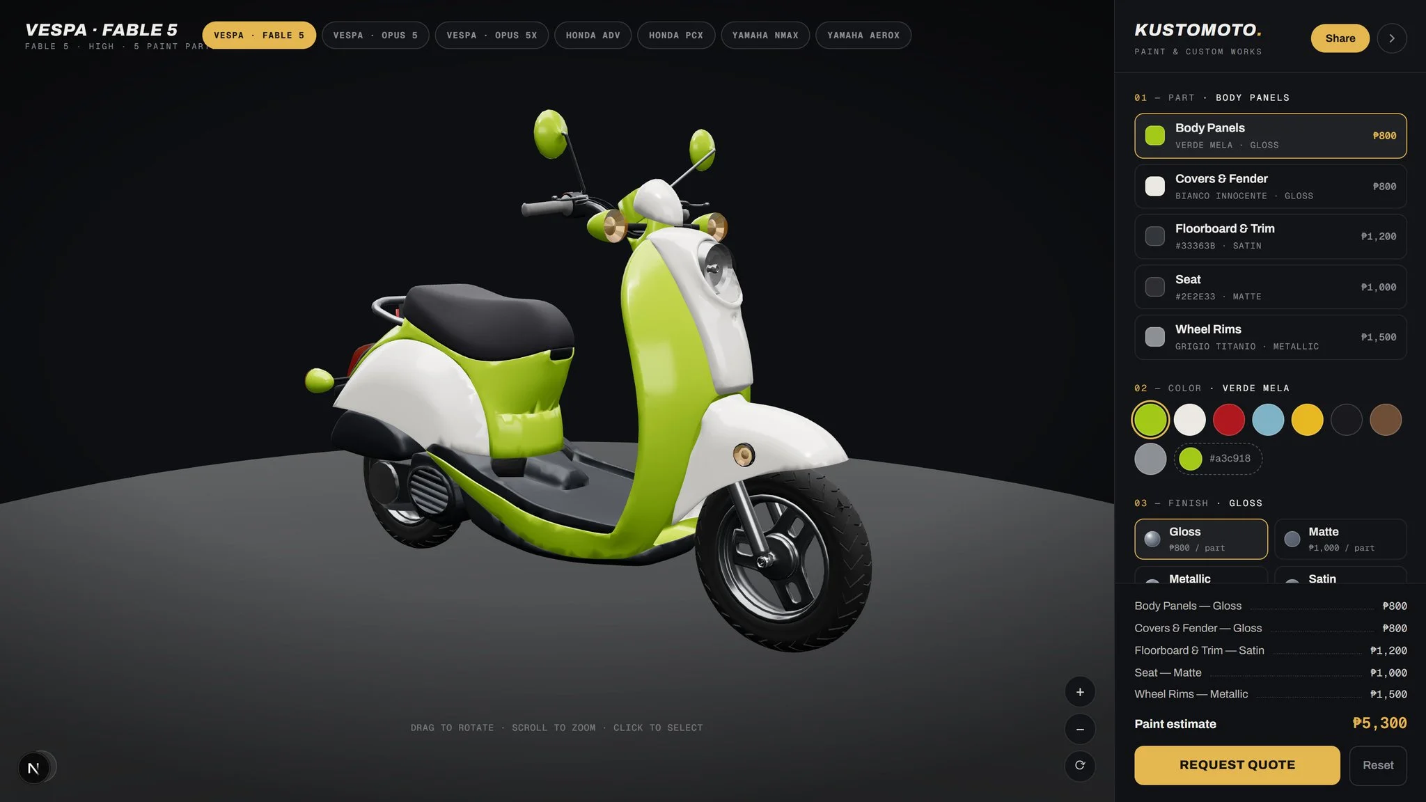 Prompt thêm Vespa 125 vào bộ cấu hình 3D