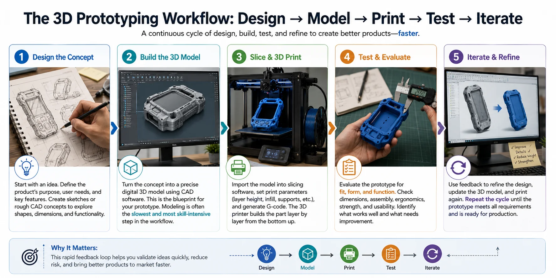 3d prototyping workflow design model print test iterate
