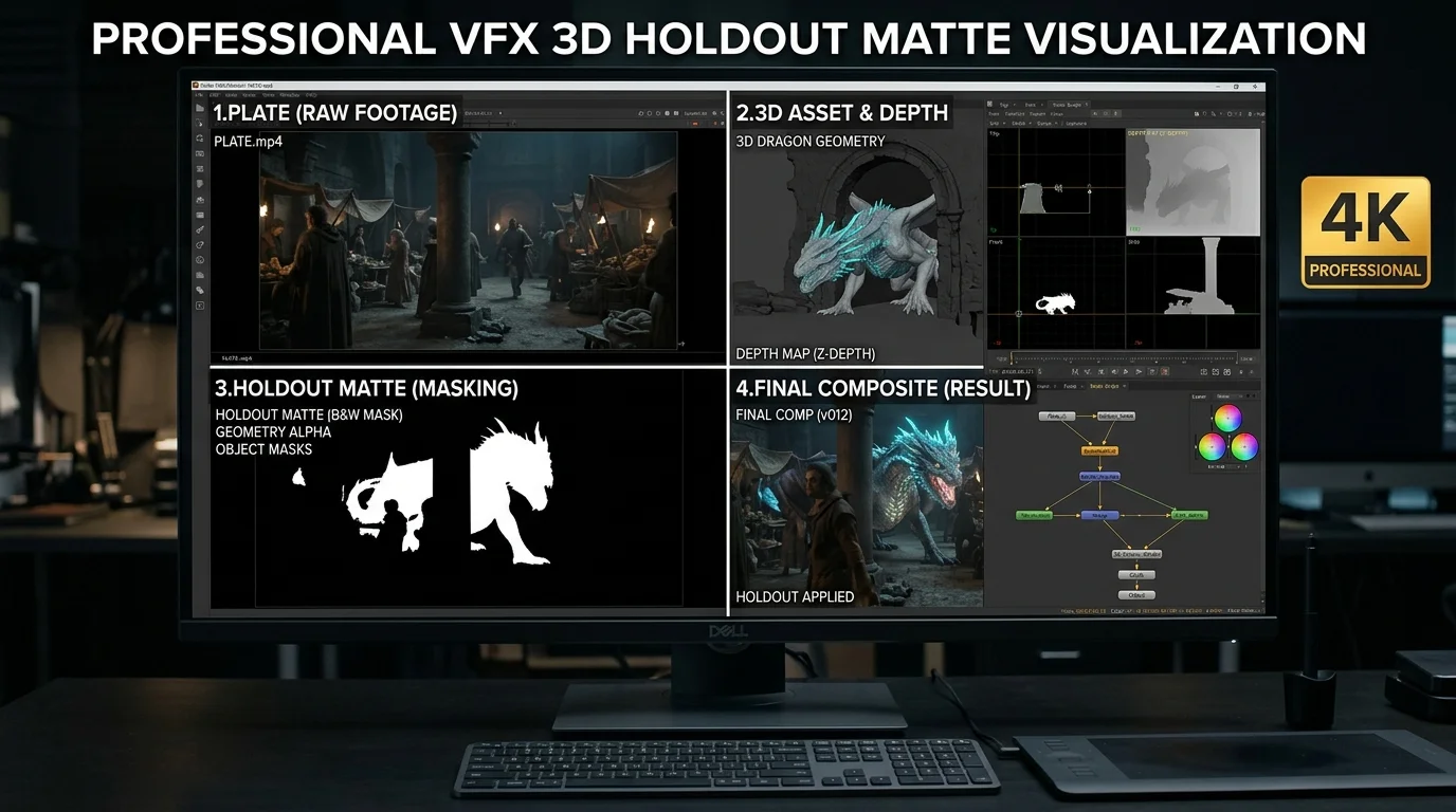 Visualisierung einer professionellen VFX-3D-Holdout-Maske