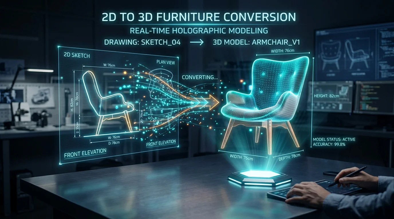 Holograma de conversión de muebles 2D a 3D