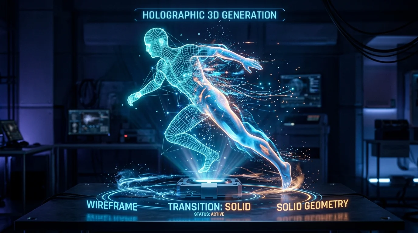 全息 3D 模型生成,從線框過渡到實體幾何體
