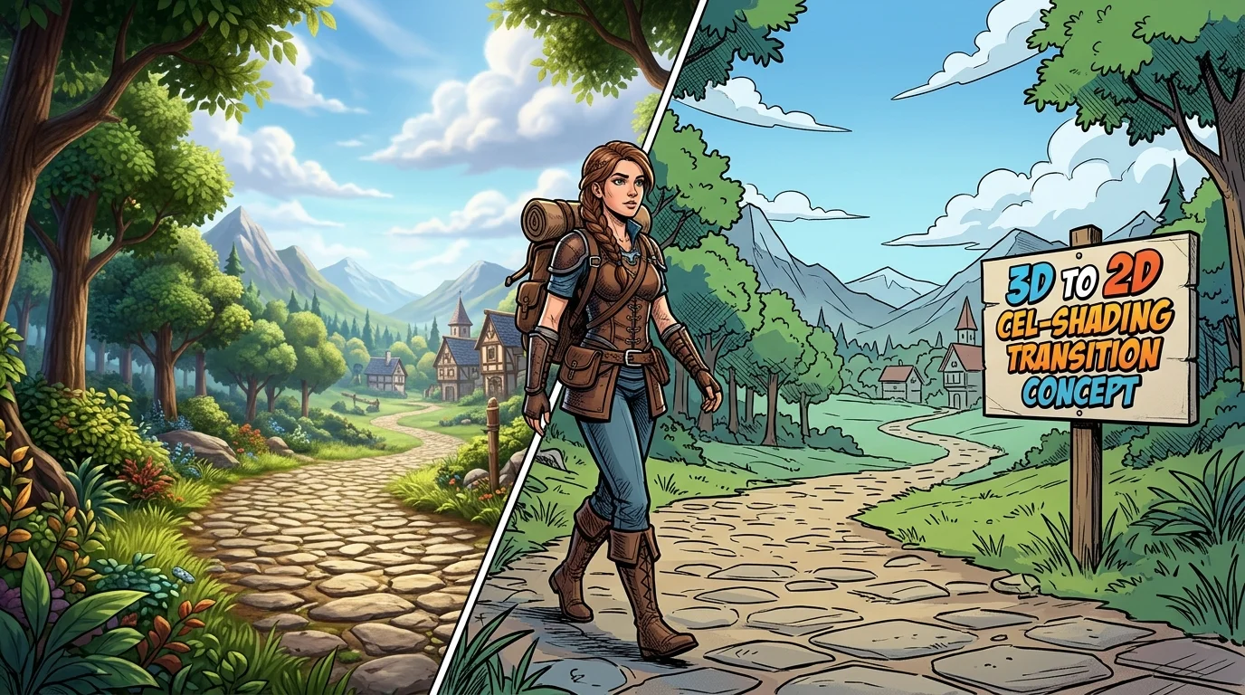 3D-zu-2D-Cel-Shading-Übergangskonzept