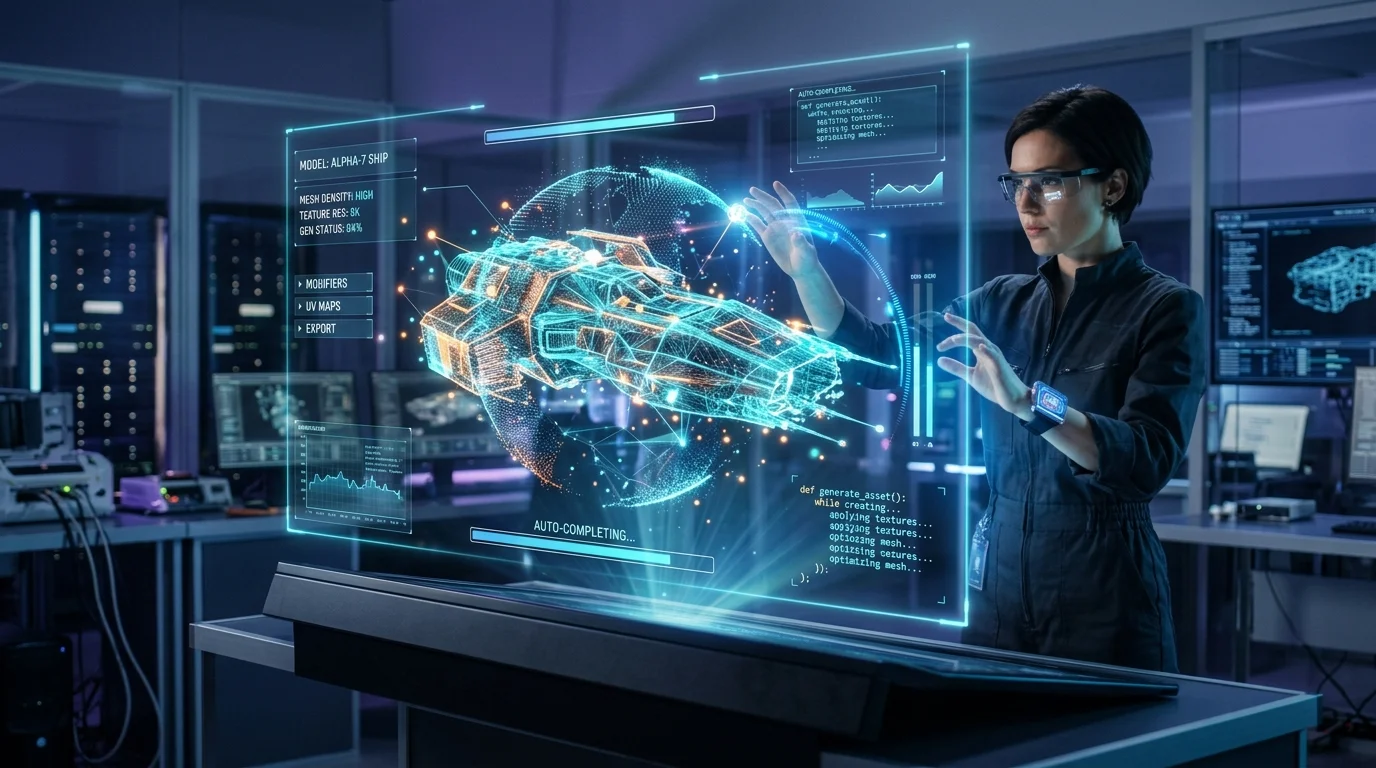 Futuristic 3D asset generation hologram
