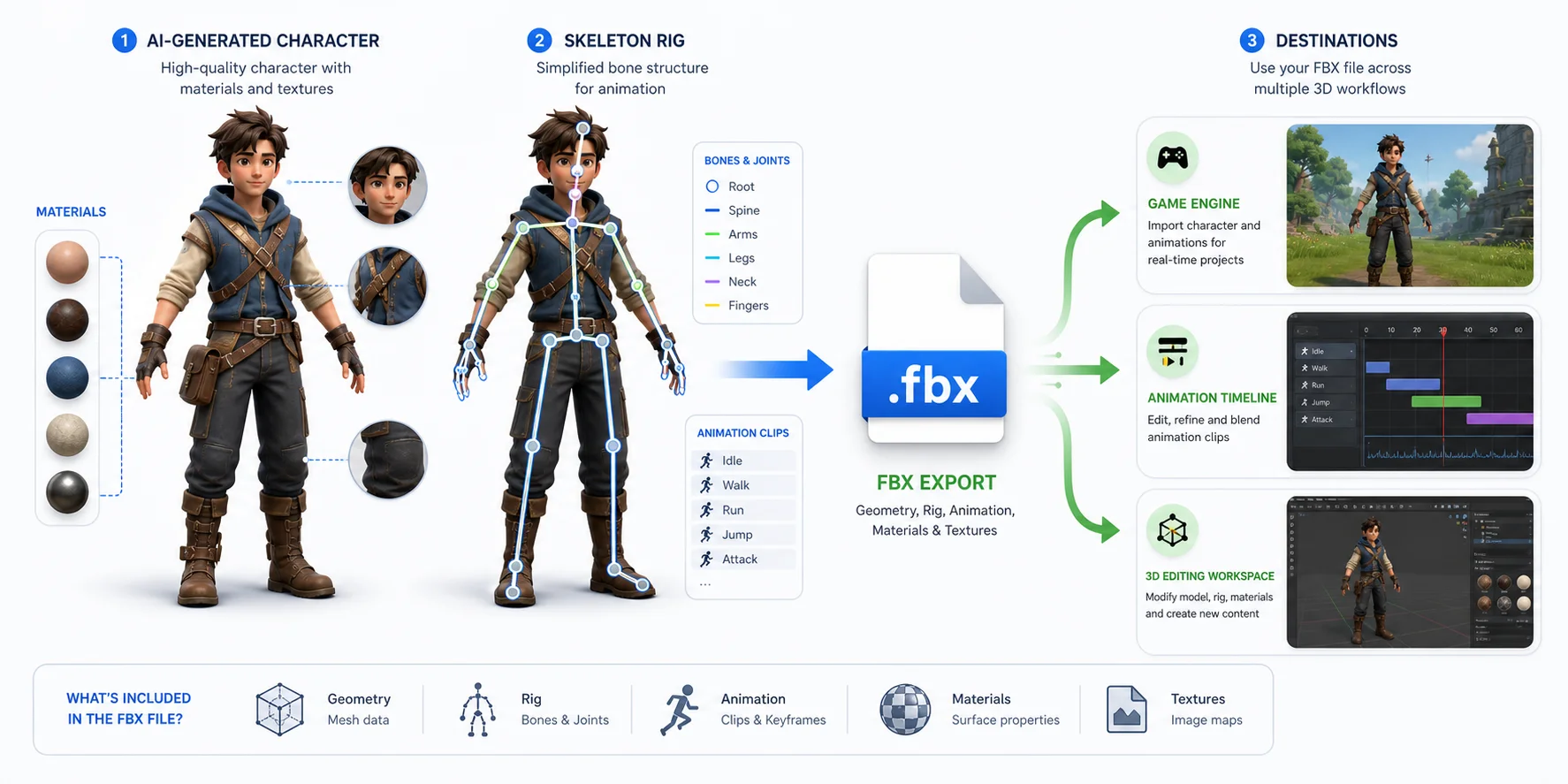 fbx rigged character animation workflow