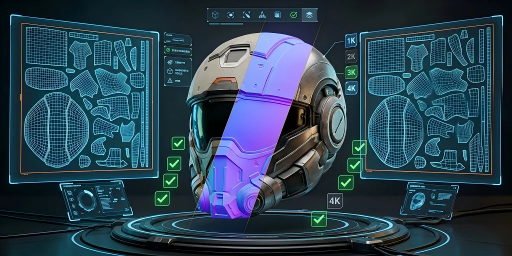 uv-texture-resolution-checklist-3d-helmet-with-uv-islands