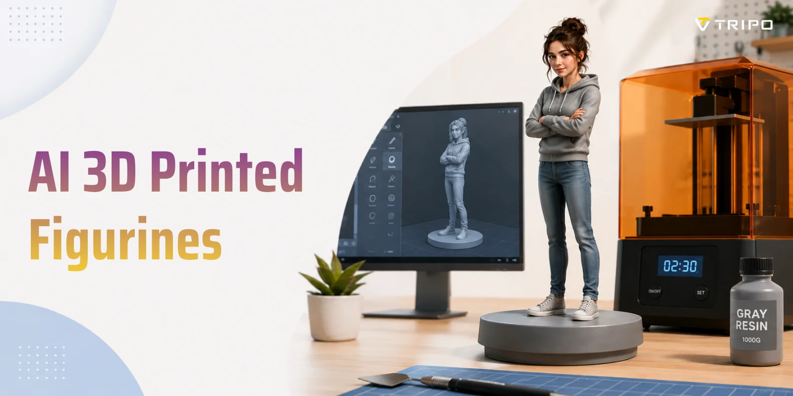 ai 3d printed figurine workflow with a reference photo 3d model printer and fini