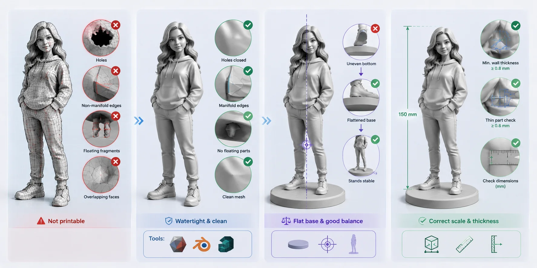 ai figurine model repaired for printing with a closed mesh stable base and suita