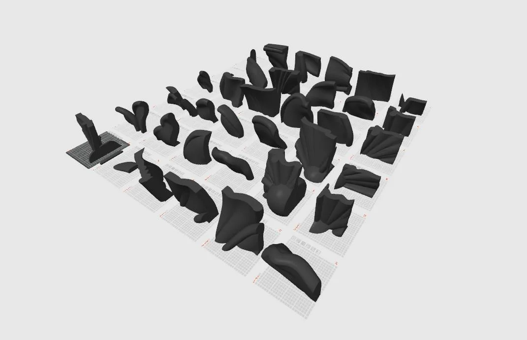 deconstructed 3d model parts for seven gods