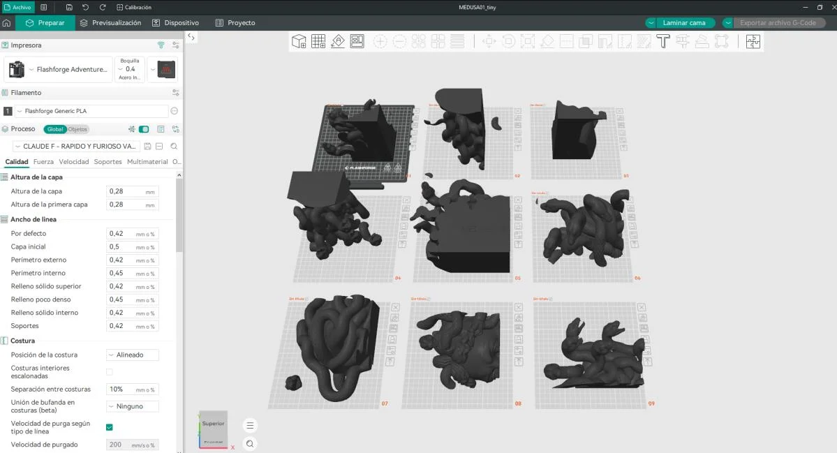 medusa 3d print parts in slicer software