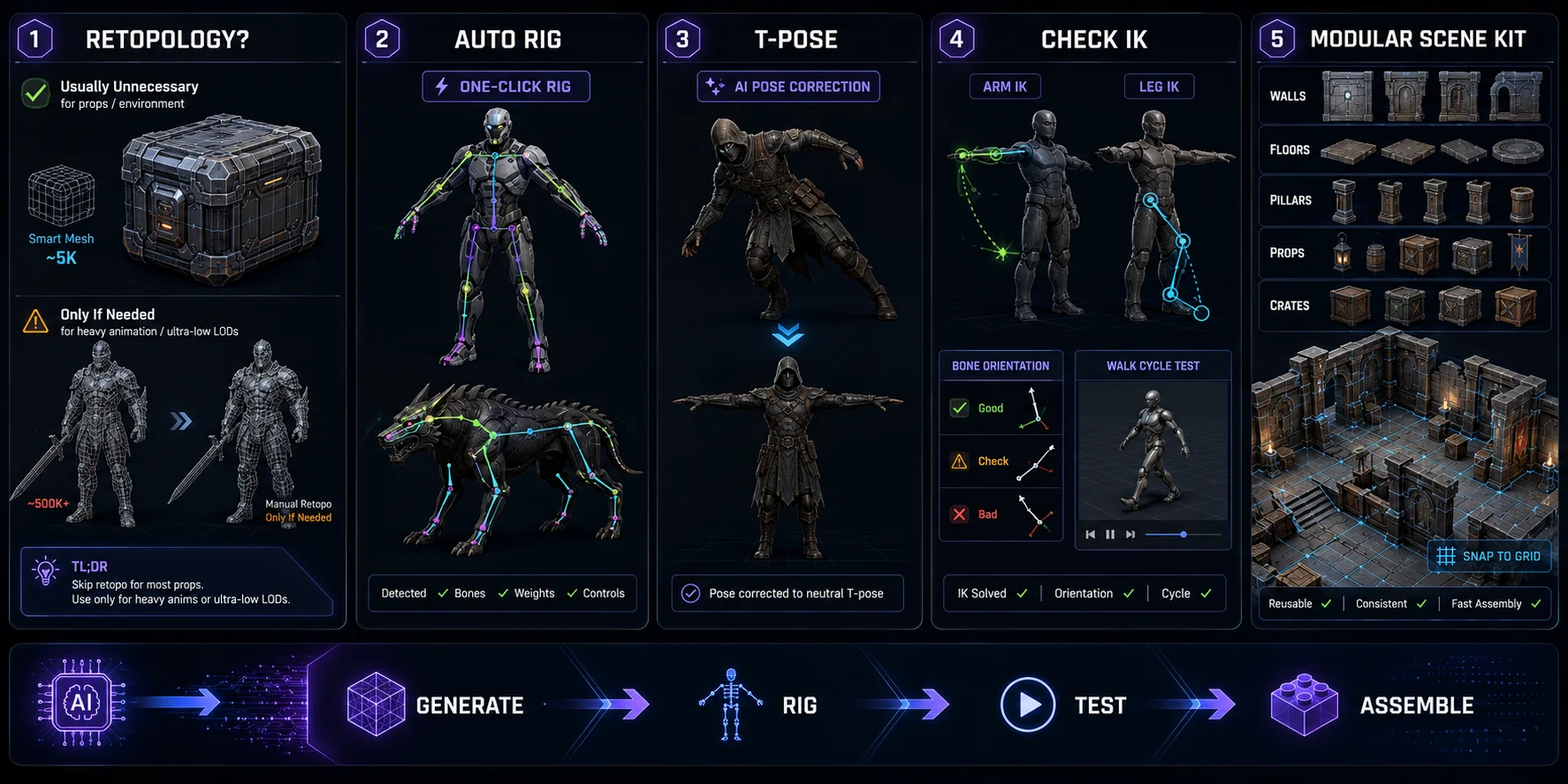 ai 3d workflow for indie game developers step 4 polish and integrate retopology rigging and scene assembly