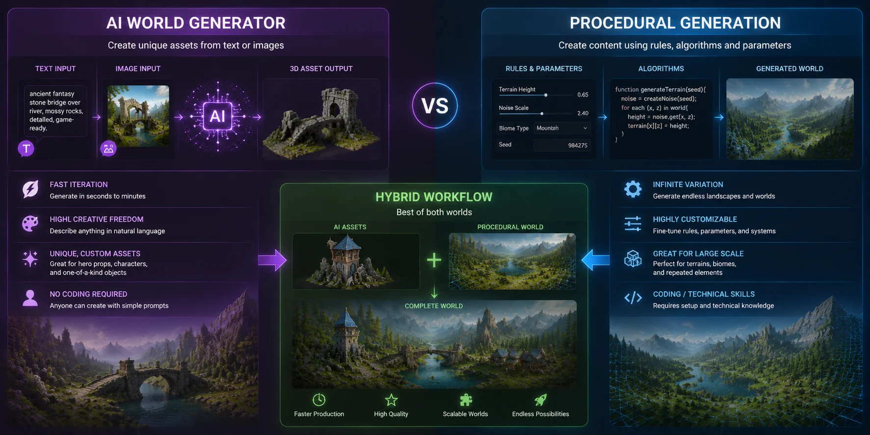 ai 3d world assets ai world generator vs procedural generation