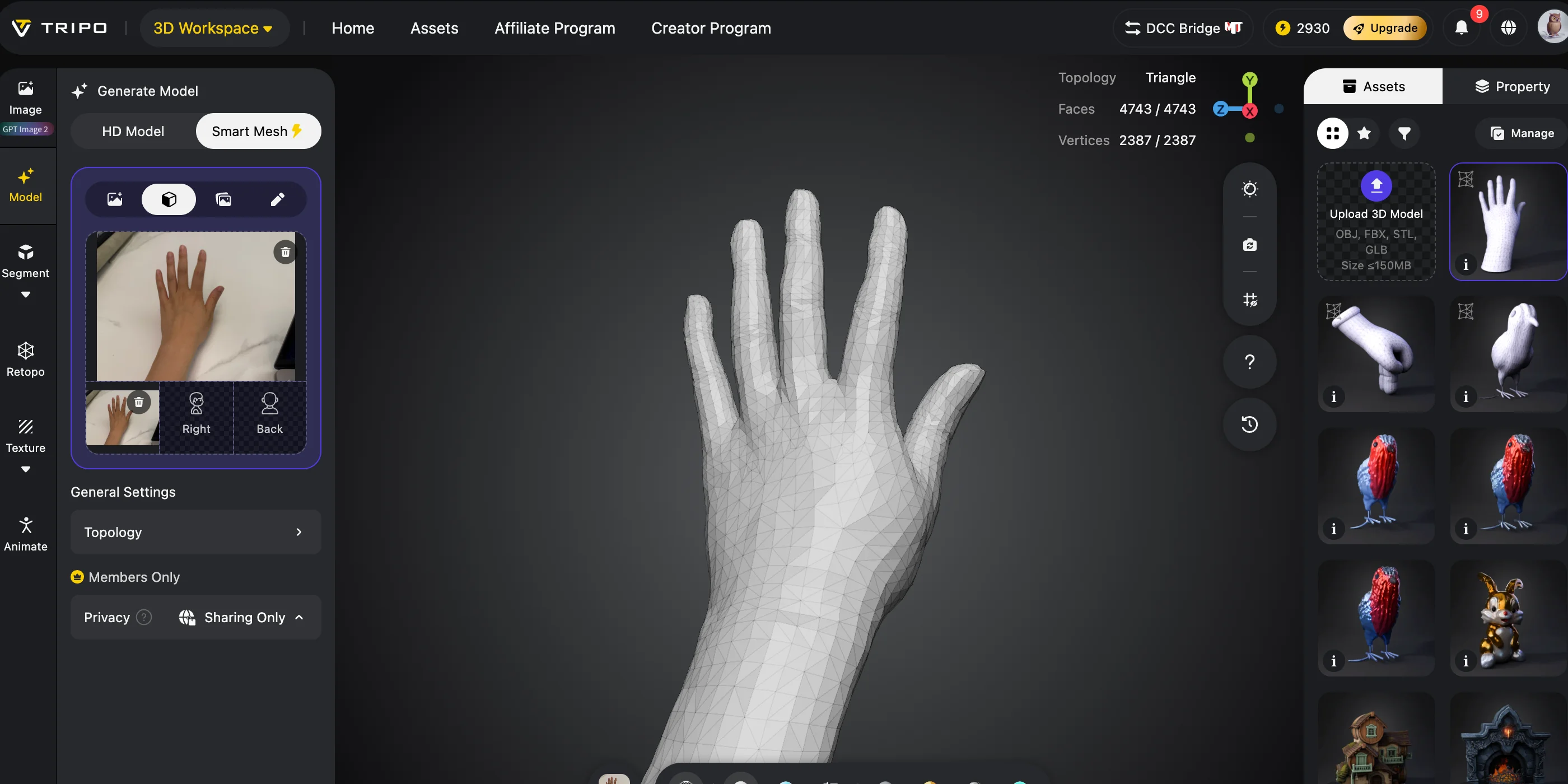 ai hand 3d model step 3 generate a model from an image