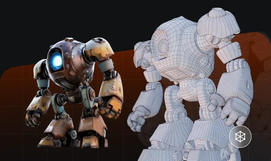A 3D robot is being remeshed into a quad mesh
