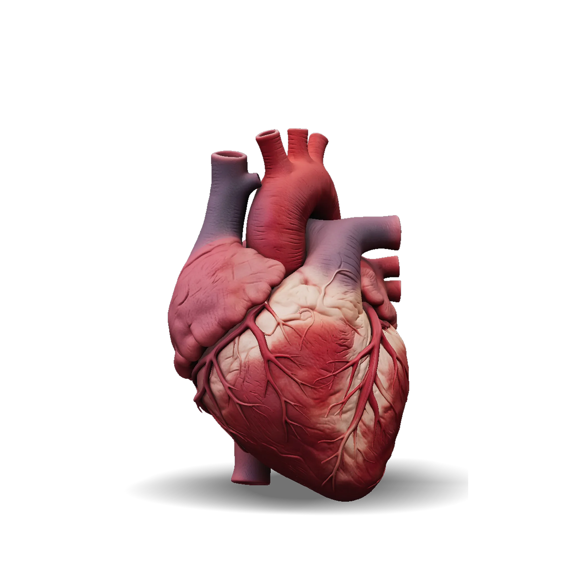 Anatomical heart 3D model showing realistic tissue texture and visible vasculature