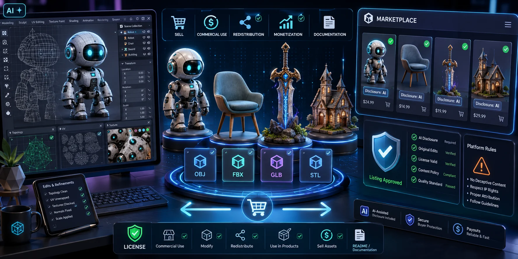 are ai 3d models royalty free can you sell 3d models made with ai