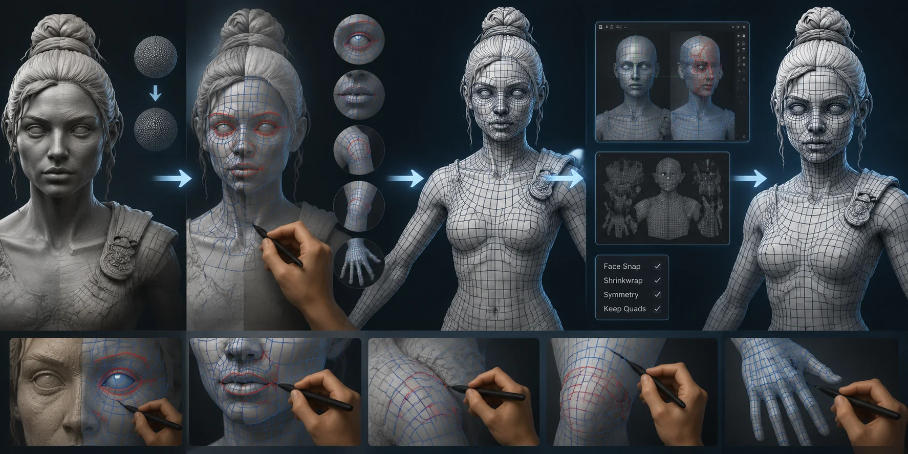manual character retopology workflow