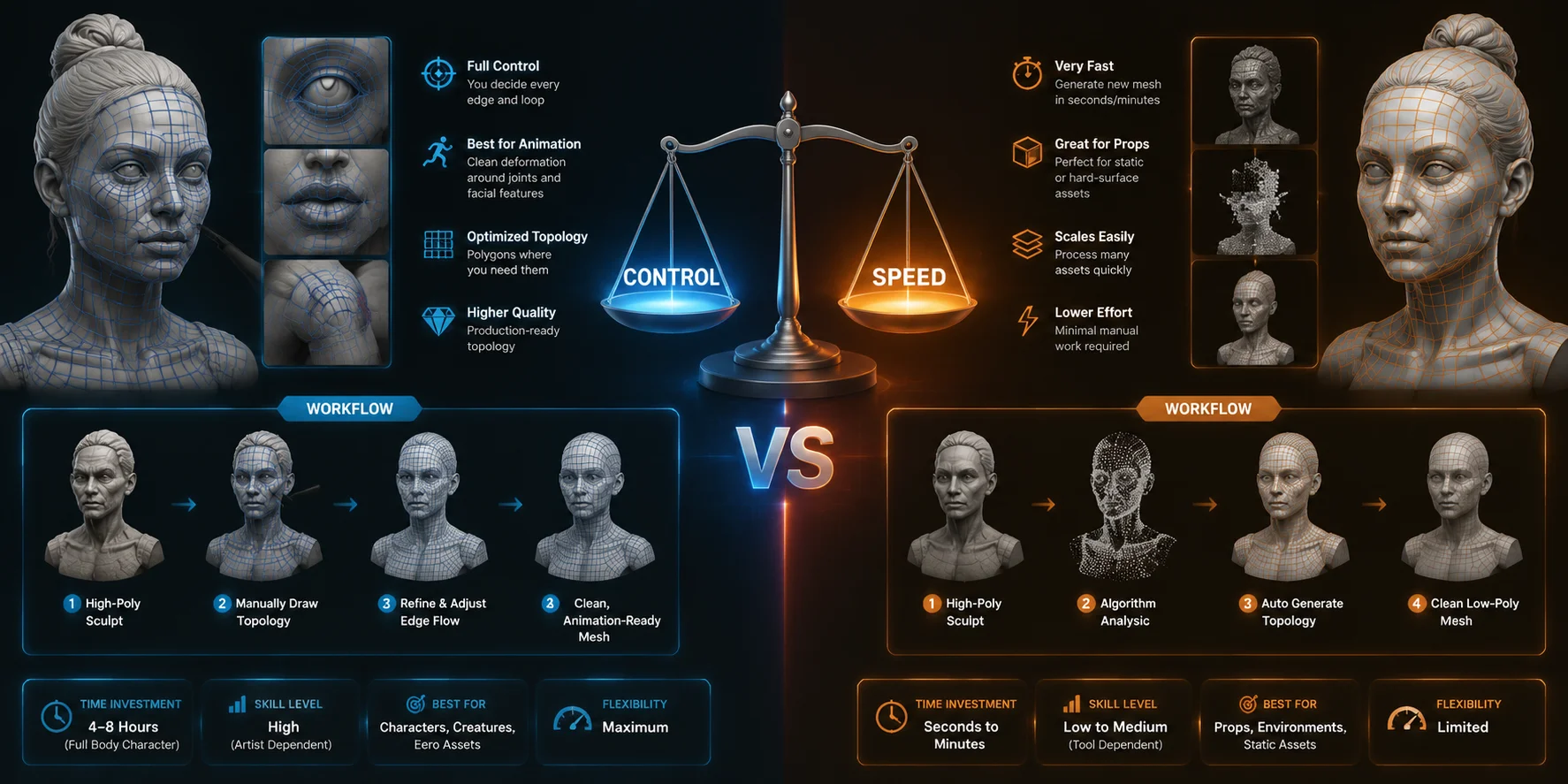 manual vs automatic retopology speed control