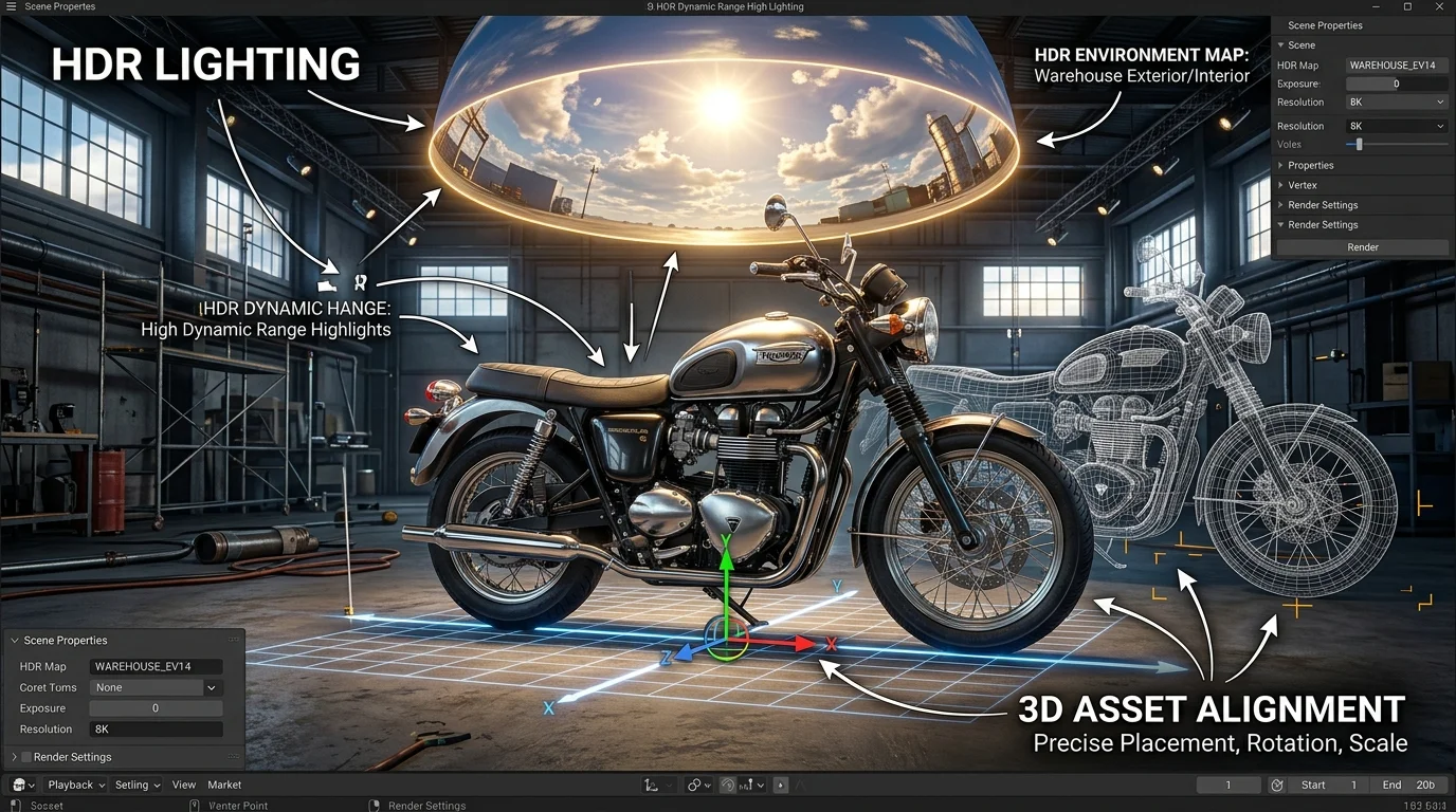 HDR 光照與 3D 資產對齊概念