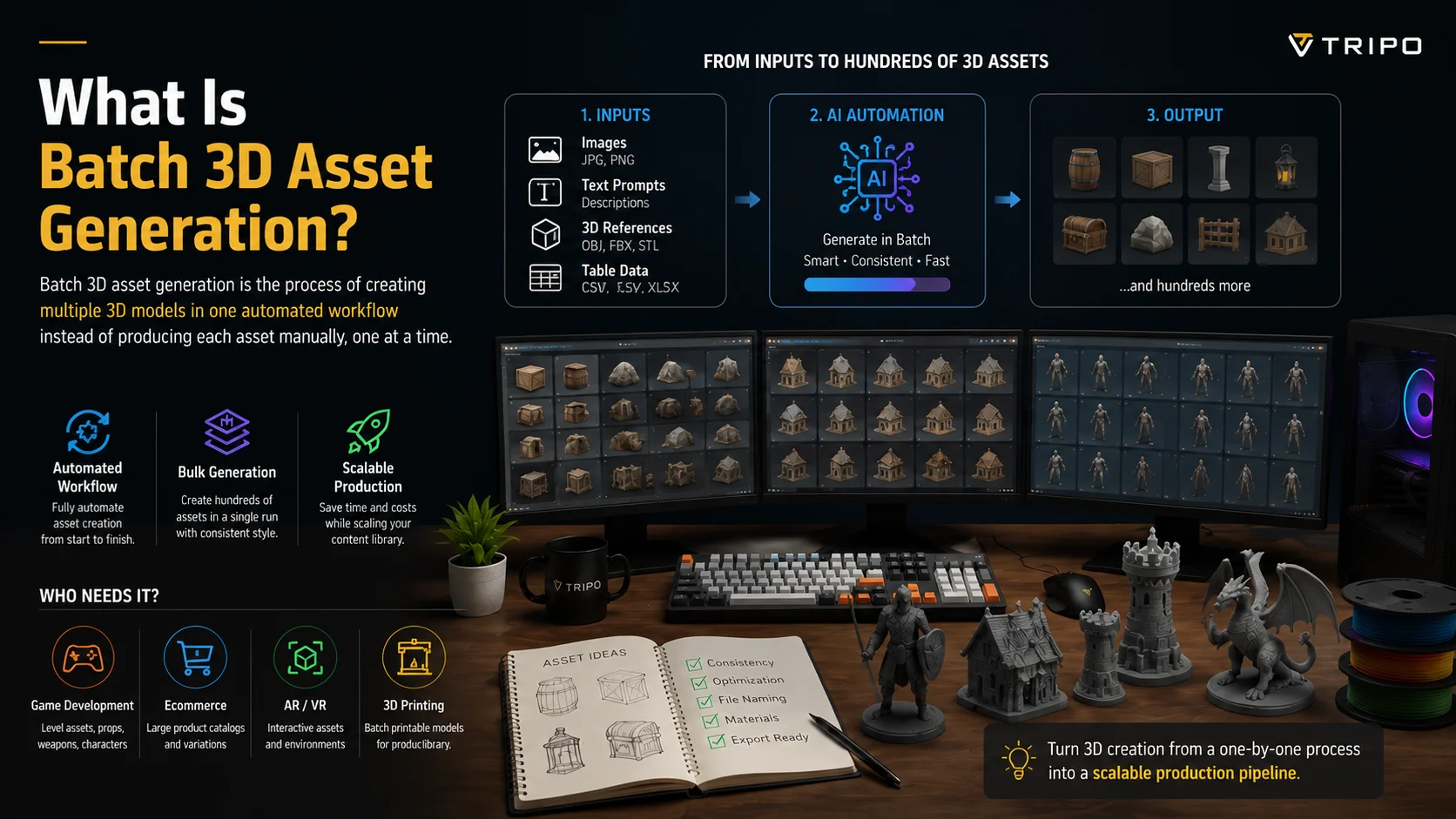 batch 3d assets inputs to outputs