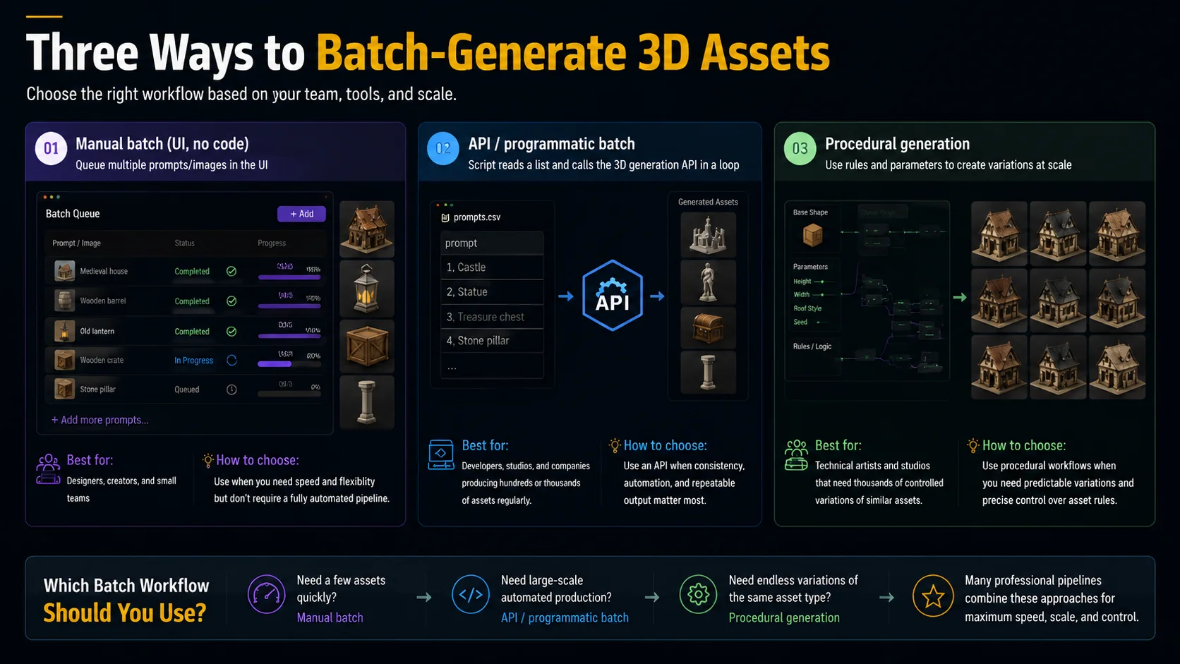 three batch 3d generation methods