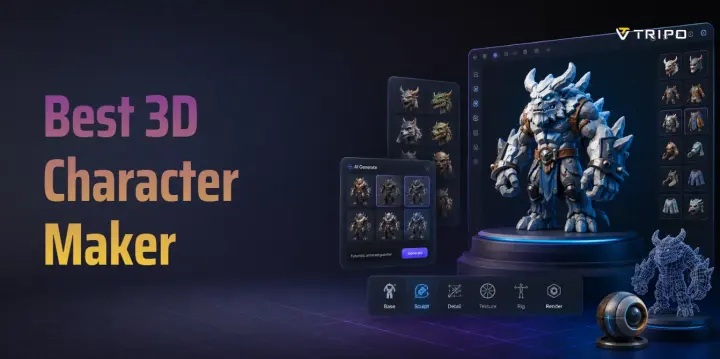 tripo ai character maker interface with armored fantasy character