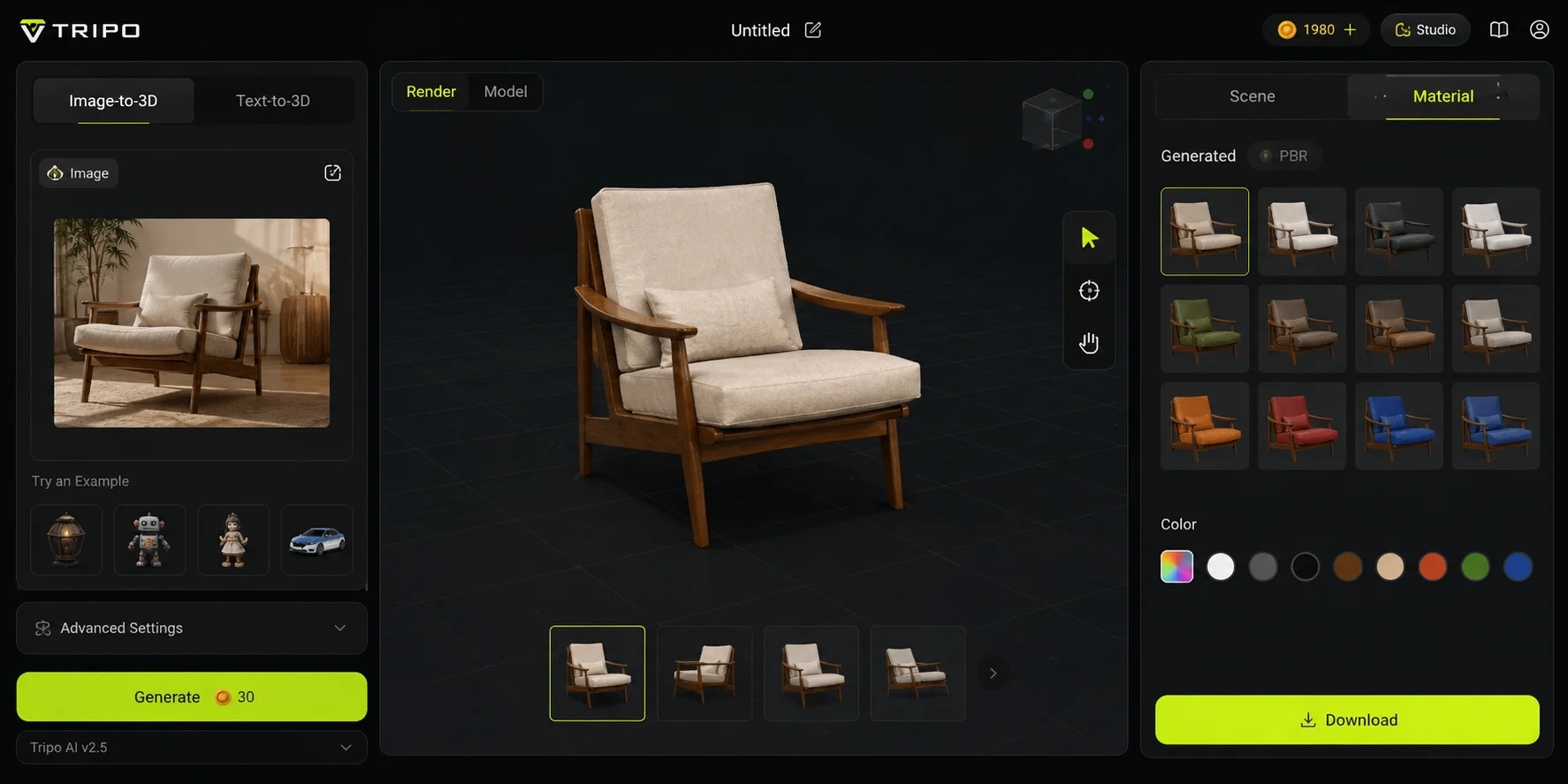 tripo studio generated furniture asset review