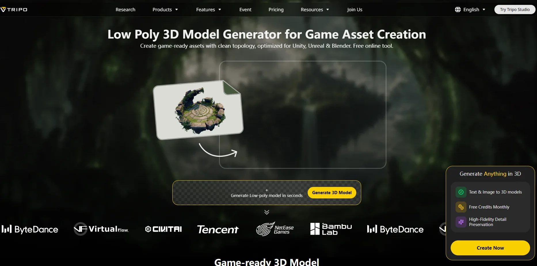 tripo low poly 3d game asset generator