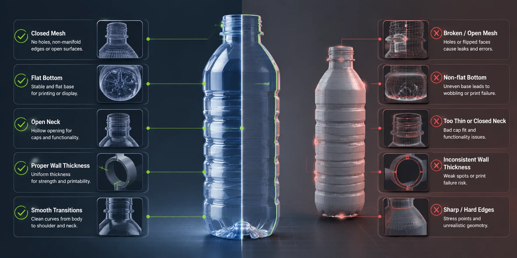 bottle model generator getting the neck threads and wall thickness right