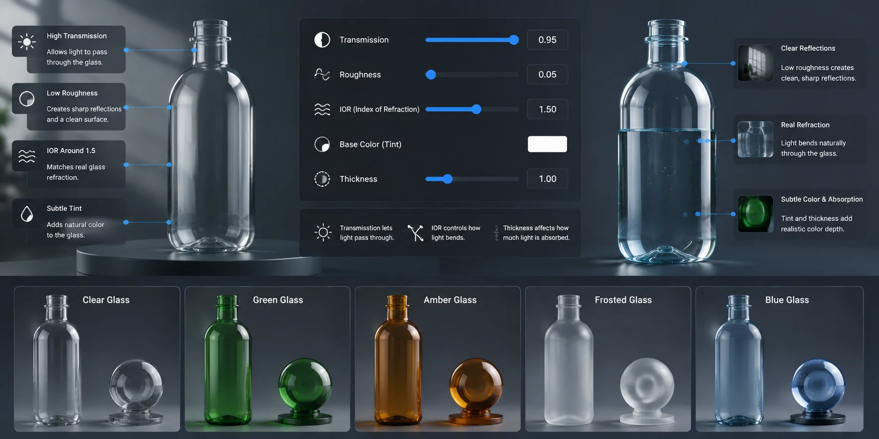 bottle model generator how to set up transparent glass and liquid materials