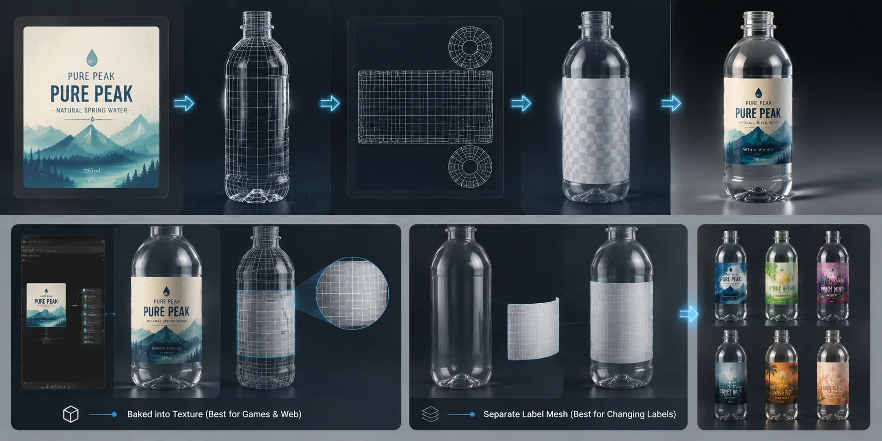 bottle model generator putting a label on a 3d bottle model