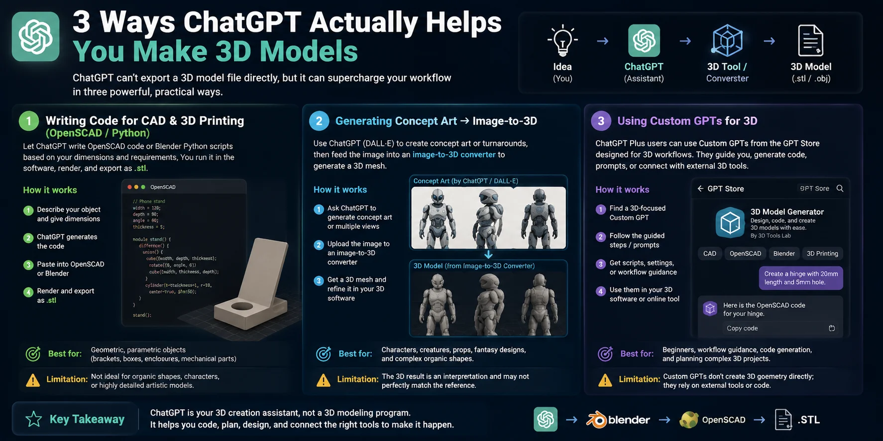 can chatgpt create a 3d model 3 using custom gpts for 3d workflows