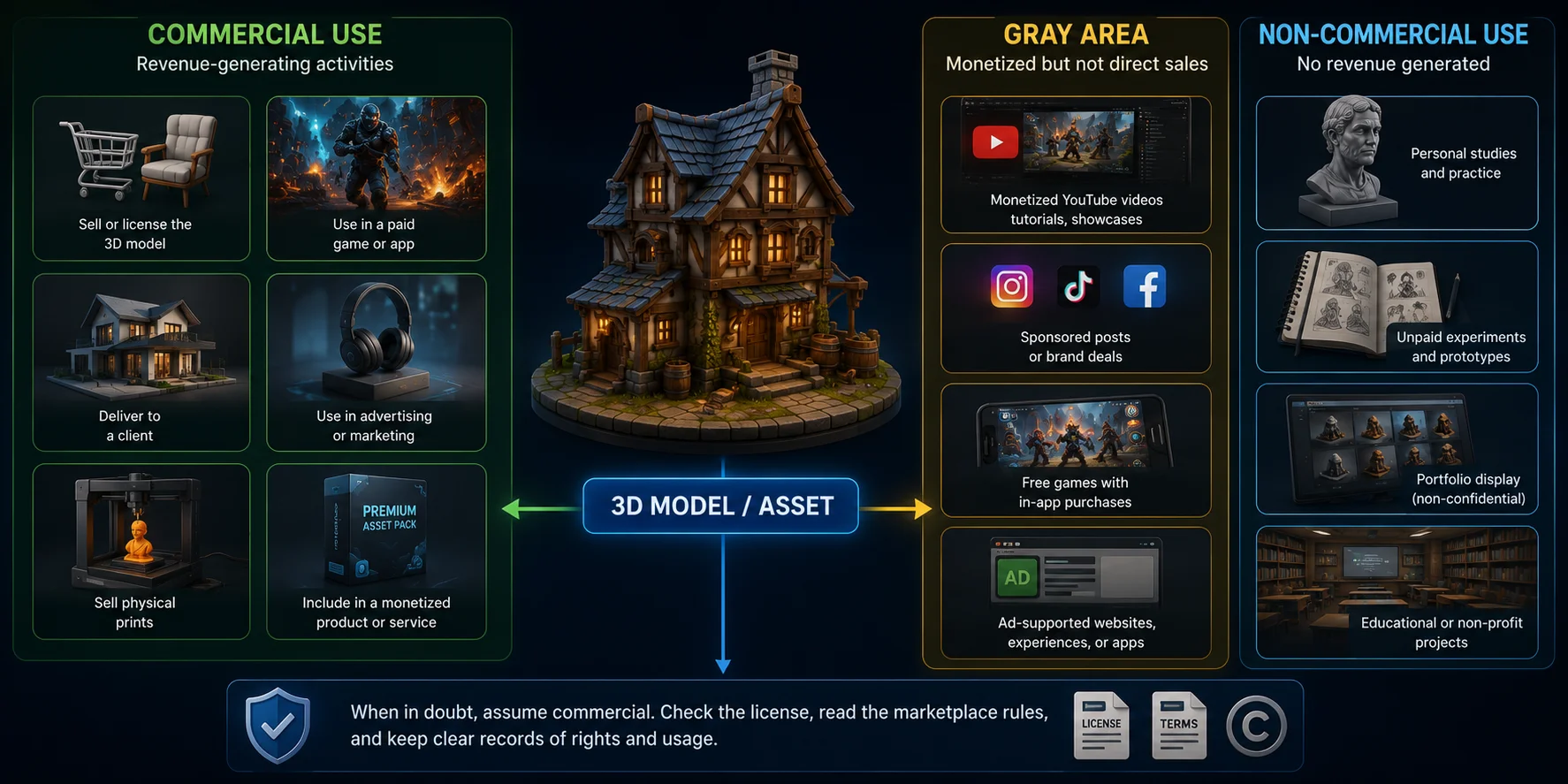 can you sell ai generated 3d models what commercial use means in practice